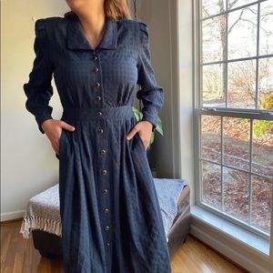 Vintage plaid long sleeve button down maxi dress